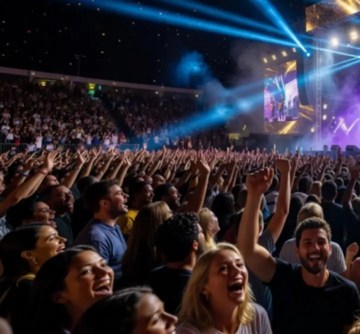 Neonfényes élő koncert közönséggel