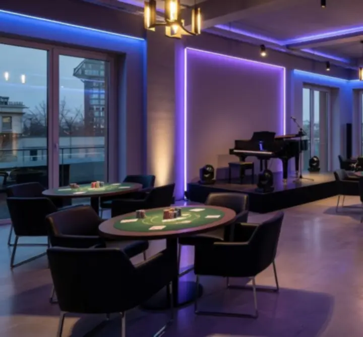 Modern budapesti rendezvényhelyszín neon fényekkel