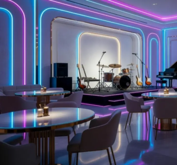 Prémium belső tér modern világítással és lounge hangulattal